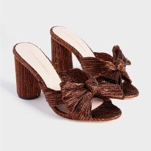 new Loeffler Randall Penny pleated mocha metallic mule knot heel